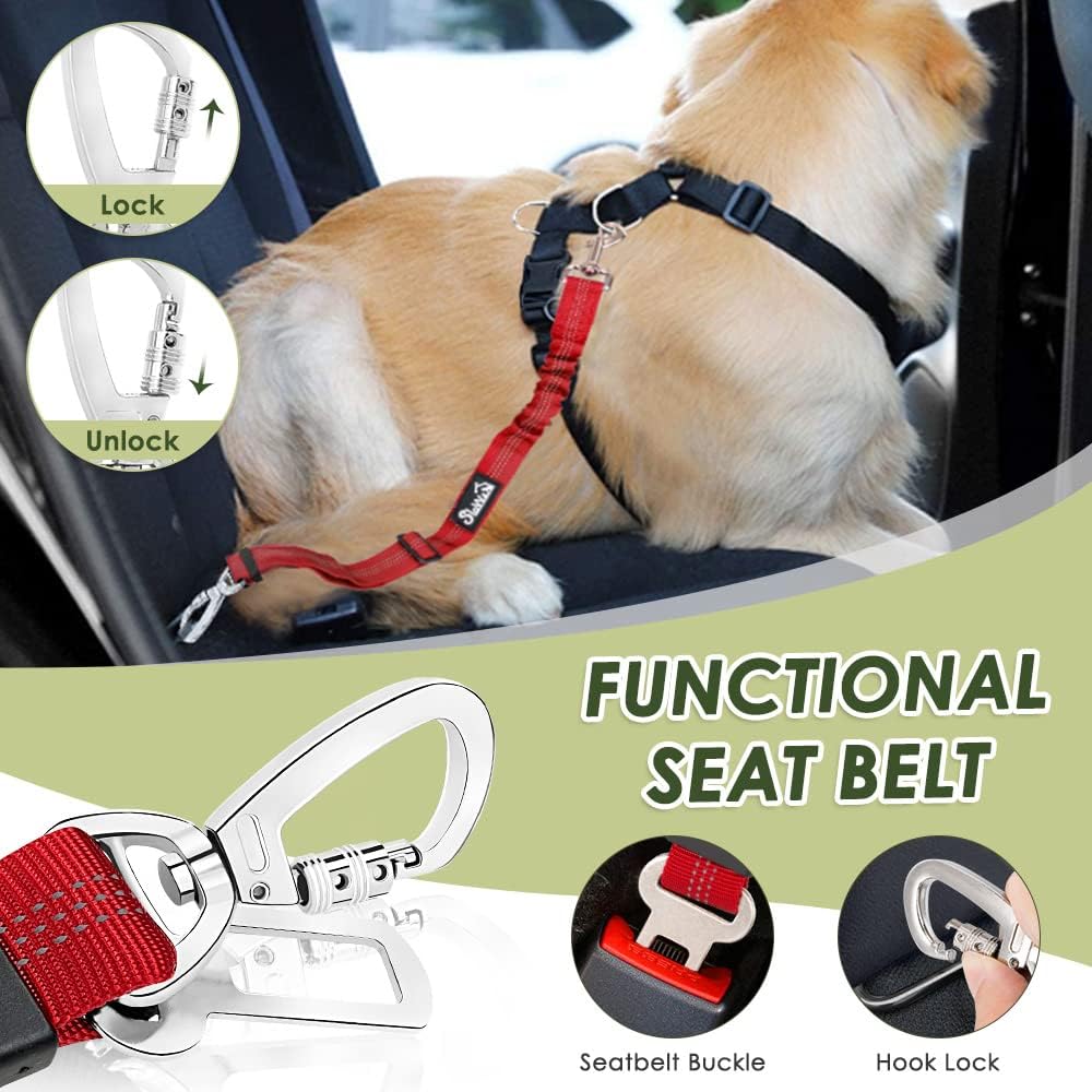 SlowTon Dog Seatbelt, 2 Pack Dog Seat Belt Car Leash Adjustable Elastic Bungee Buffer Heavy Duty Nylon Reflective Pet Safety Tether Connect to Dog Harness for Travel Riding in Vehicle (Daul Clip, B) - Image 9