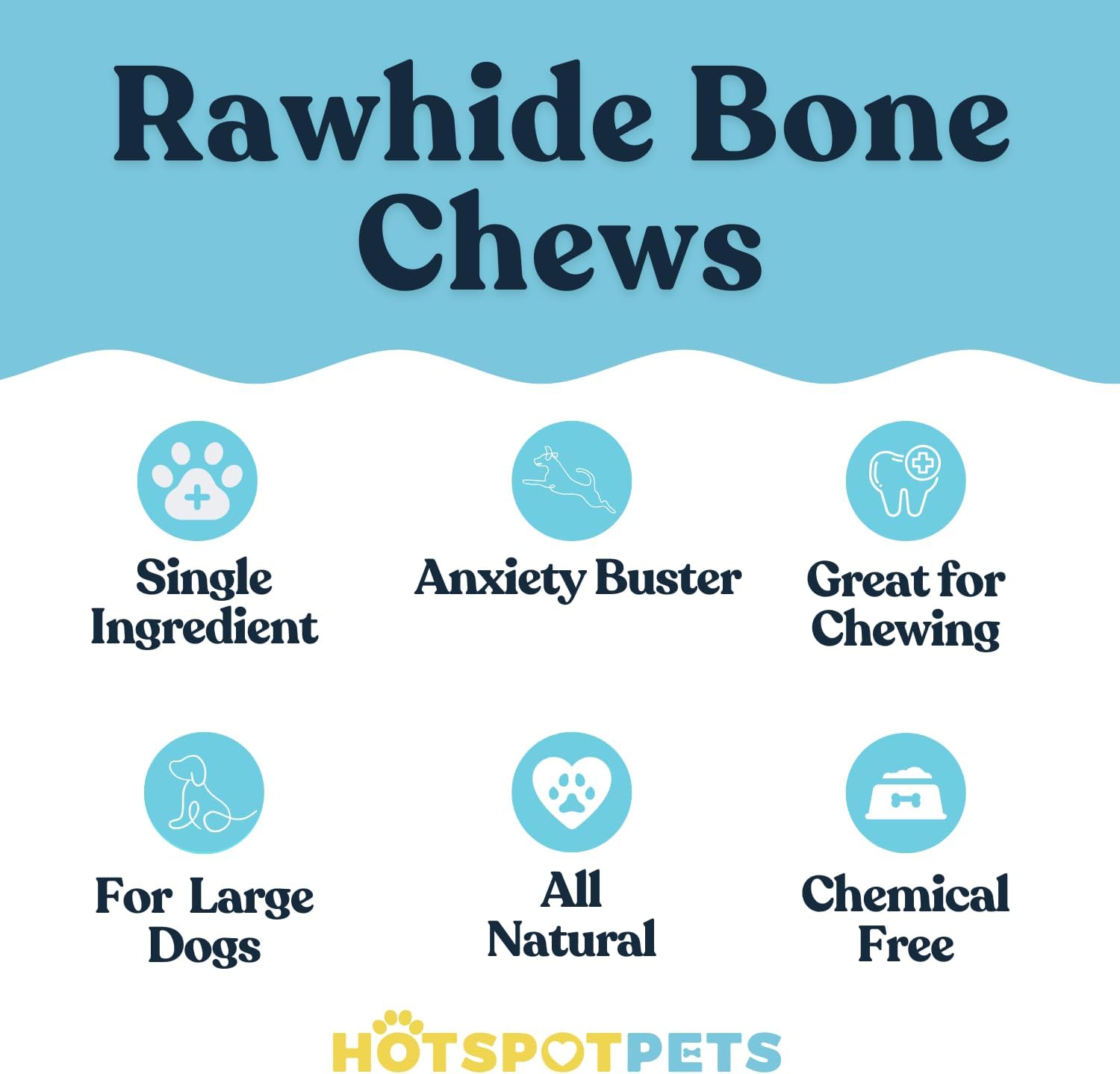 Hotspot Pets eight to nine inch rawhide bones displaying the knotted ends design for large dogs.