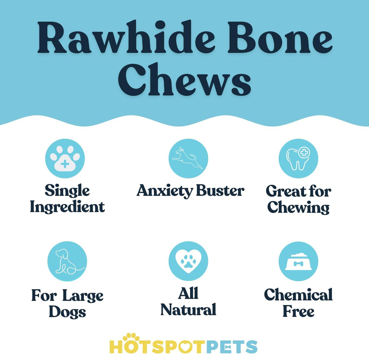 Hotspot Pets eight to nine inch rawhide bones displaying the knotted ends design for large dogs.