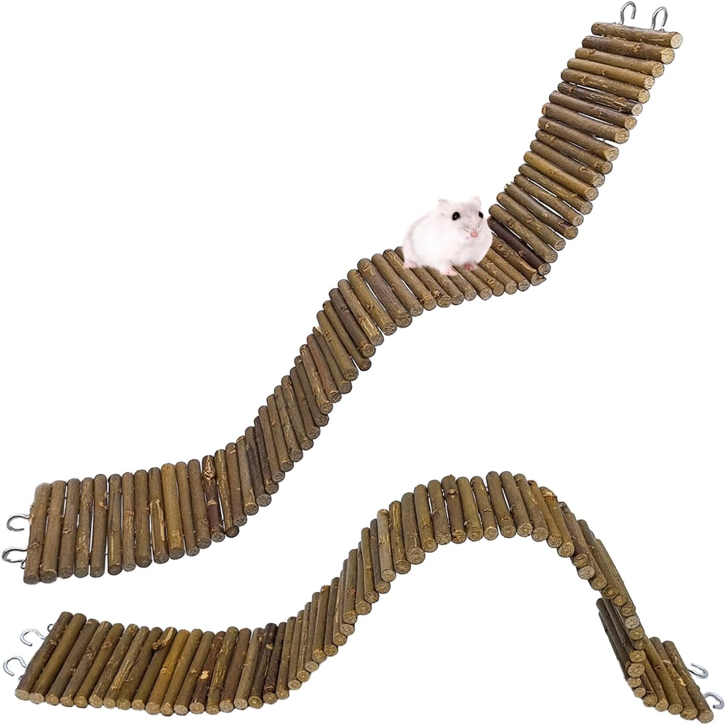 2-Pack Rat Bendy Long Suspension Bridges 19.7 x 2.7 Inch Hamster Climbing Ladder Flexible Wooden Bridge for Dwarf Hamster Sugar Glider Rodents Mouse - Image 1