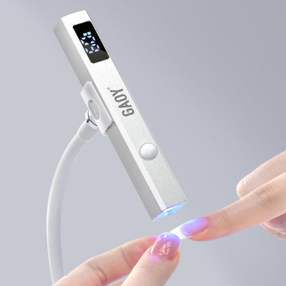 GAOY cordless nail lamp front view showing silver handheld design with flexible stand
