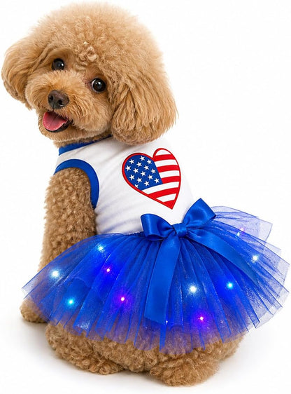 Side angle of a puppy wearing the premium Petitebella holiday dog clothing.