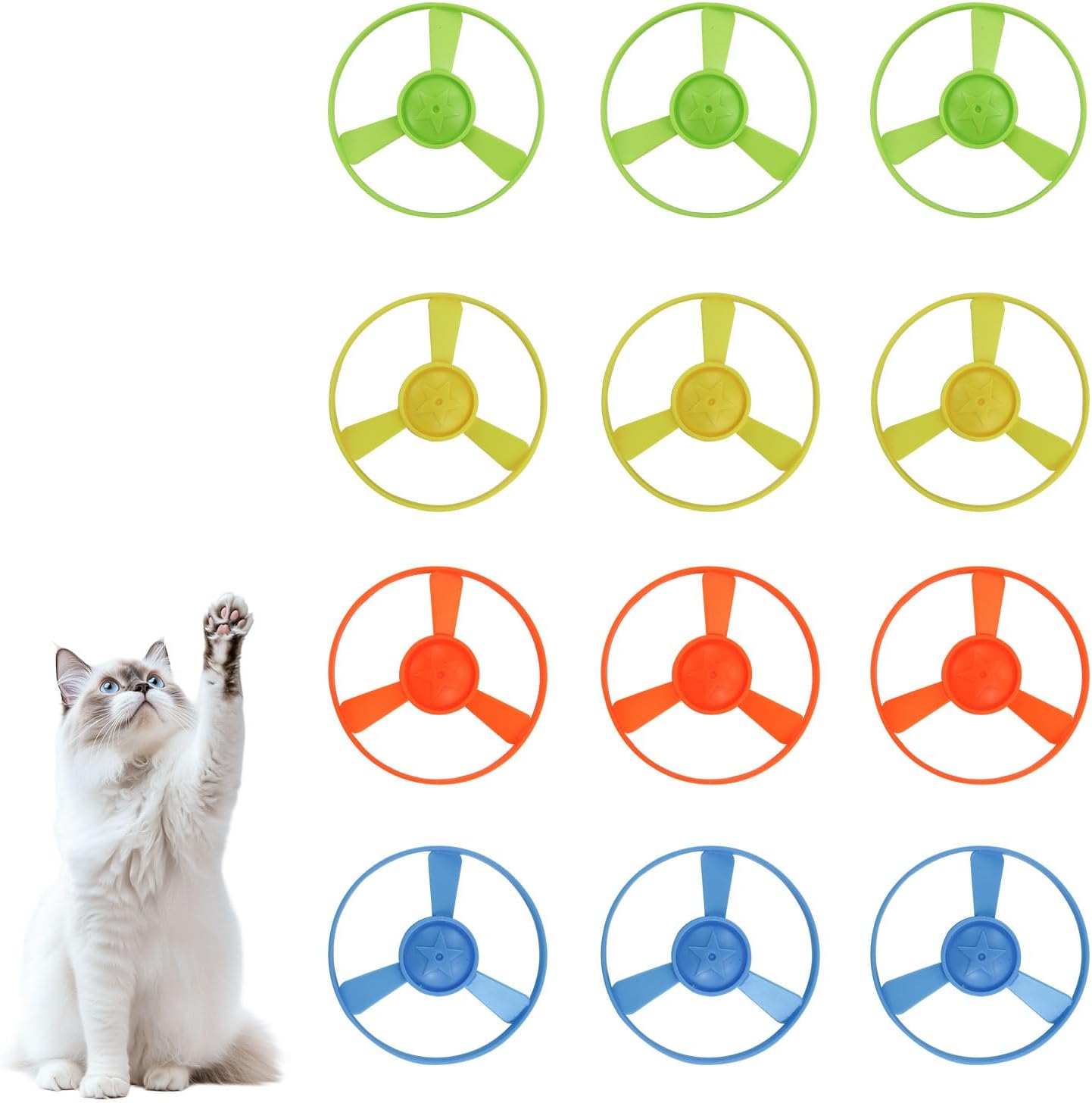 Andiker Cat Fetch Toy, Interactive Kitten Flying Disc Launcher Toy with 5 Colorful Flying Propellers for Cat Enrichment, Flying Saucer Toy for Cats for Training and Chasing (Blue) - Image 13