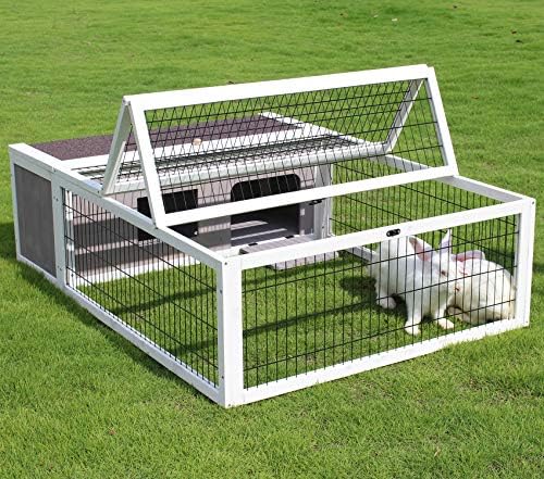 Tortoise House Habitat Wooden, Chicken Coop with Run Rabbit Hutch Small Animal Hutch Enclosure Indoor/Outdoor-Grey + White Trim - Image 2