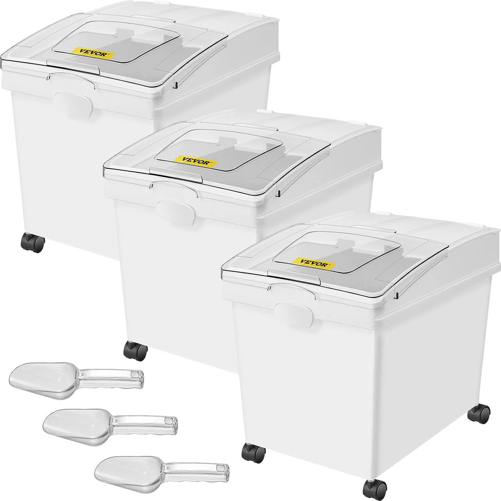VEVOR Ingredient Storage Bin, 2 x 15L Dispenser Bin with 2 Measuring Cups, Attachable Casters and Airtight Lid, 2 Pcs/Set Dog Pet Food Storage Container, PP Material Kitchen Rice Cereal Flour Bin - Image 14