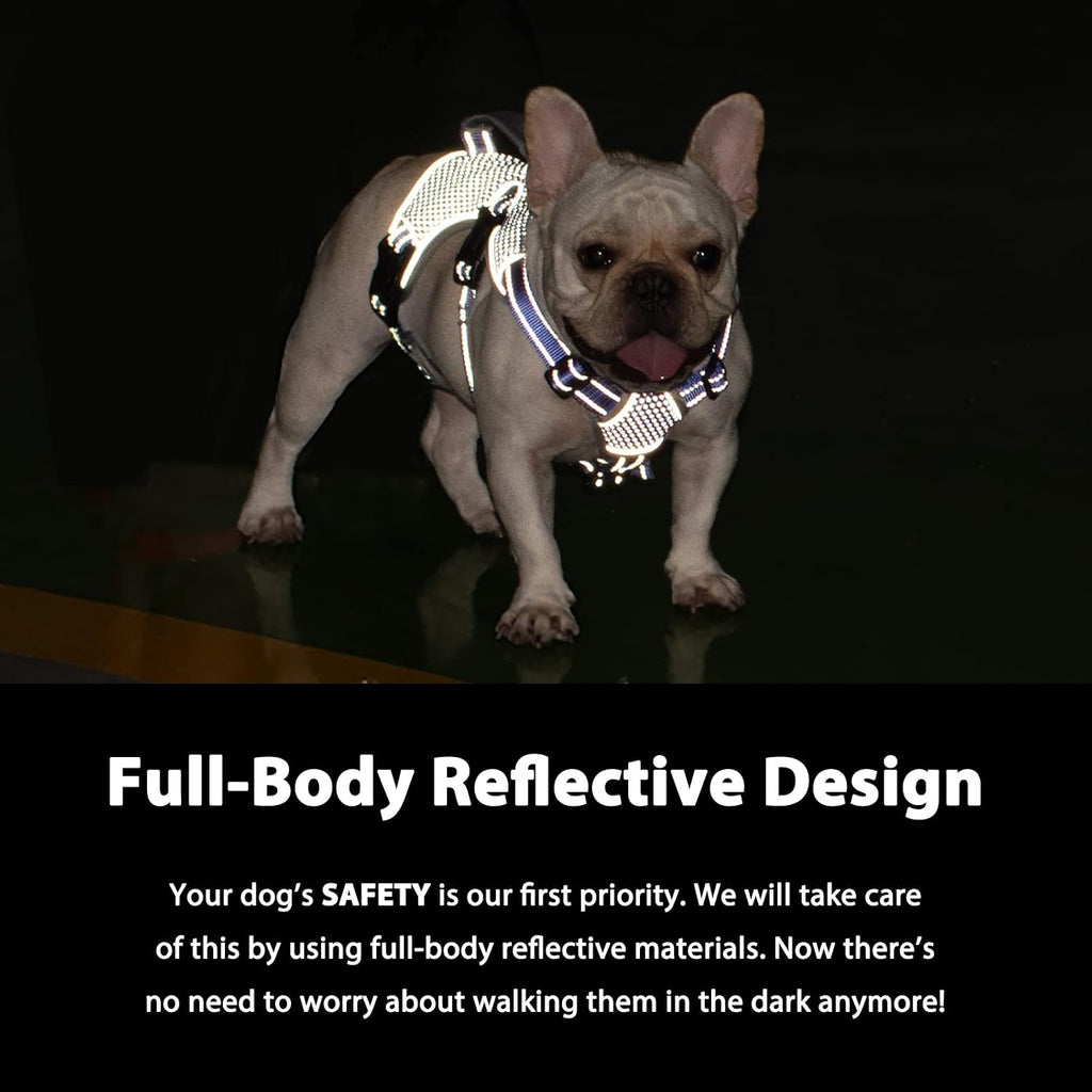 Huntboo escape proof dog harness back view with padded control handle