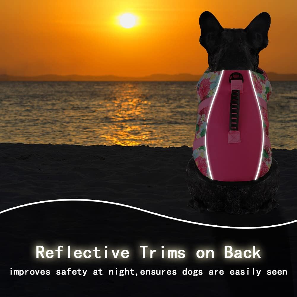 Mklhgty adjustable dog lifesaver vest with a close up on the heavy duty top rescue handle.