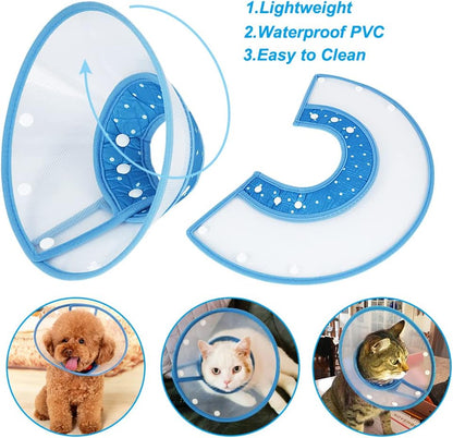 Comfortable blue dog cone for preventing wound licking