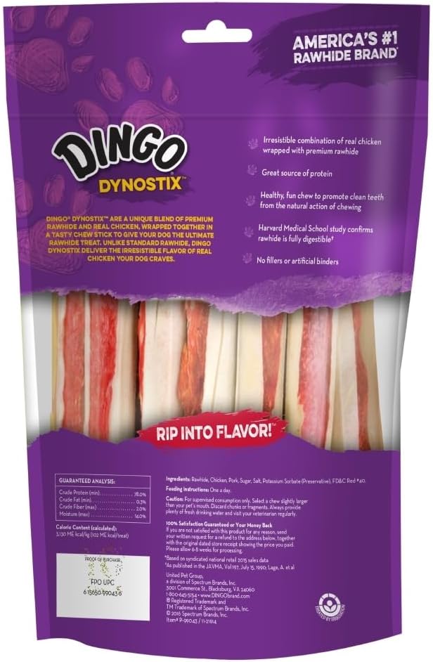 Close-up of Dingo Dynostix dog chew sticks demonstrating the premium natural rawhide texture