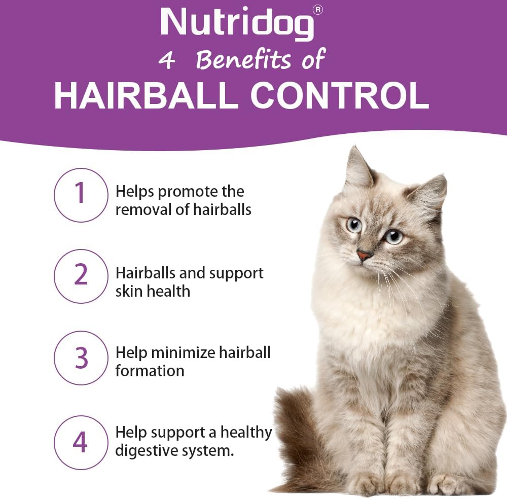 Pet Naturals hairball control remedy nutritional information and feeding guidelines label.