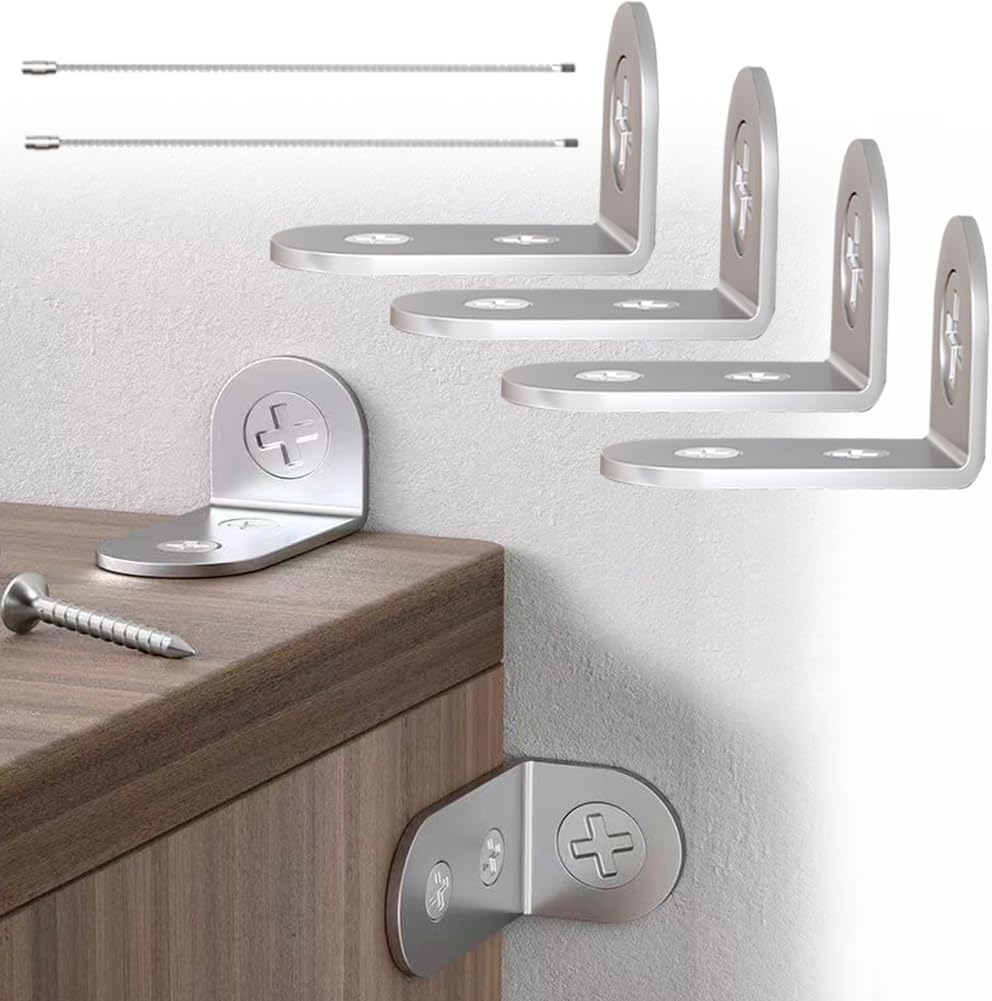 PTKSZGT furniture anchors front view showing the four pieces metal bracket kit for home baby proofing.
