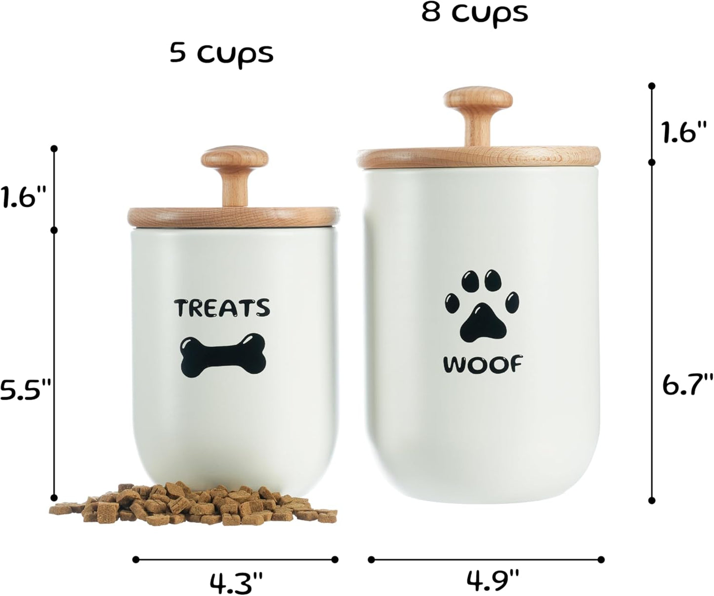 Modern kitchen decor dog biscuit container set in white