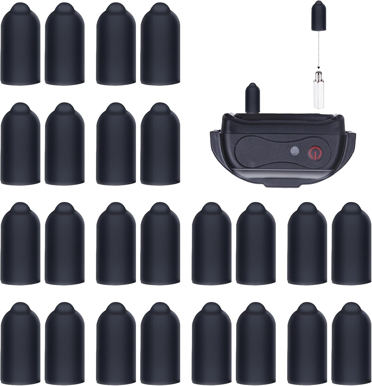 Sliverdew dog shock collar rubber tips front view showing twenty four black conductive sleeves.