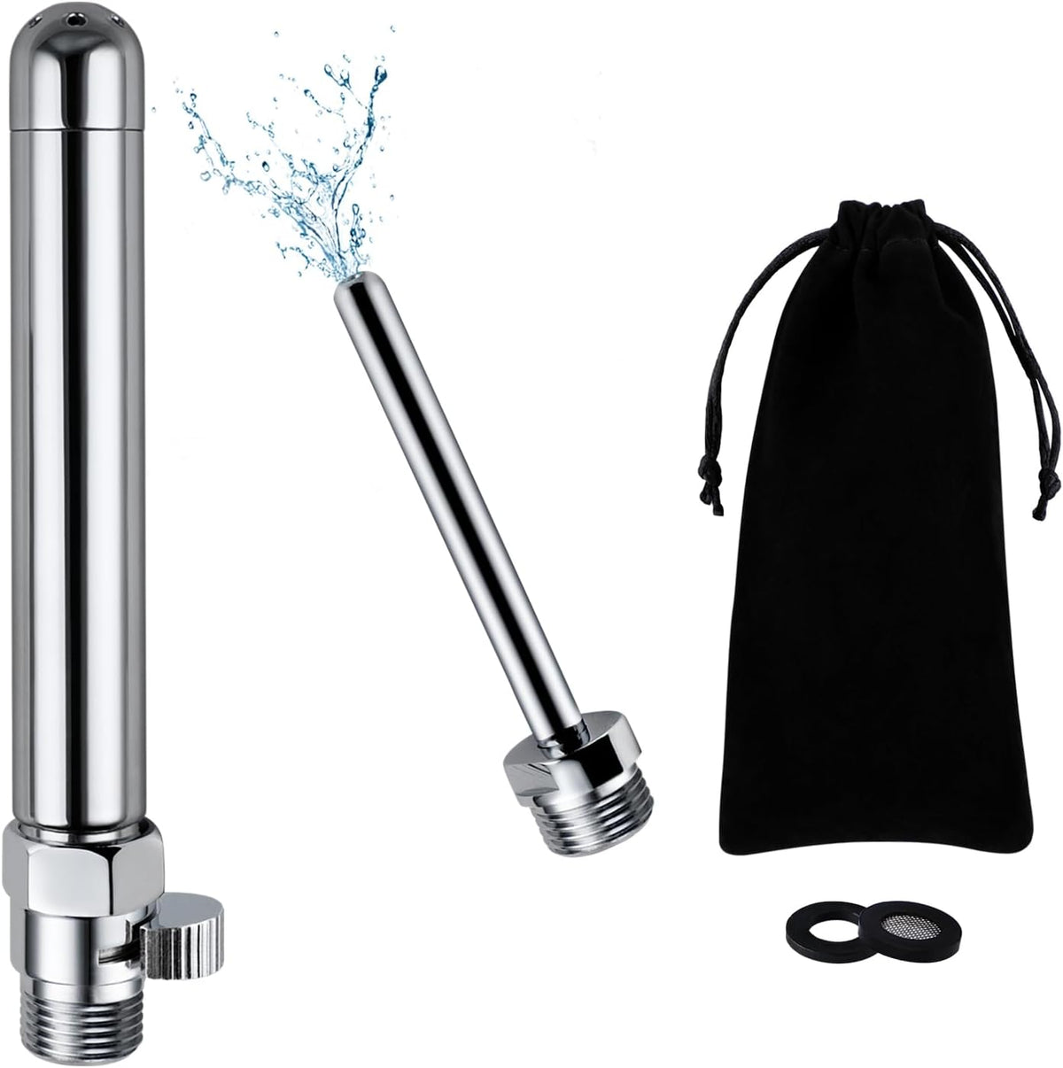 V-Frankness Shower Enema Kit front view showing polished chrome nozzle and valve.