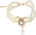 Calandis double layer pearl cat necklace front view showing elegant pet jewelry.