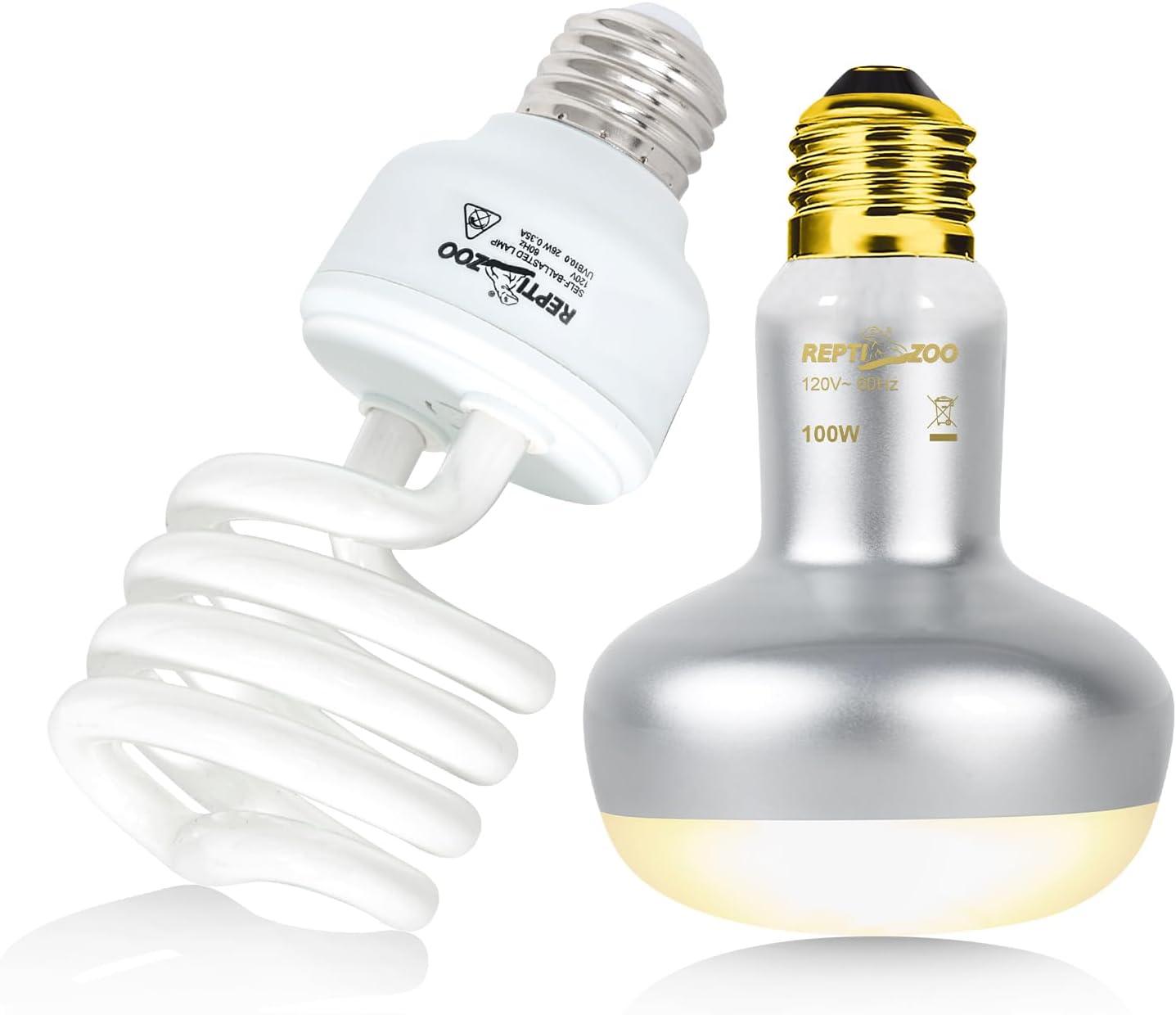 Close up view of the 100 Watt intense basking spot lamp bulb for reptile enclosures.