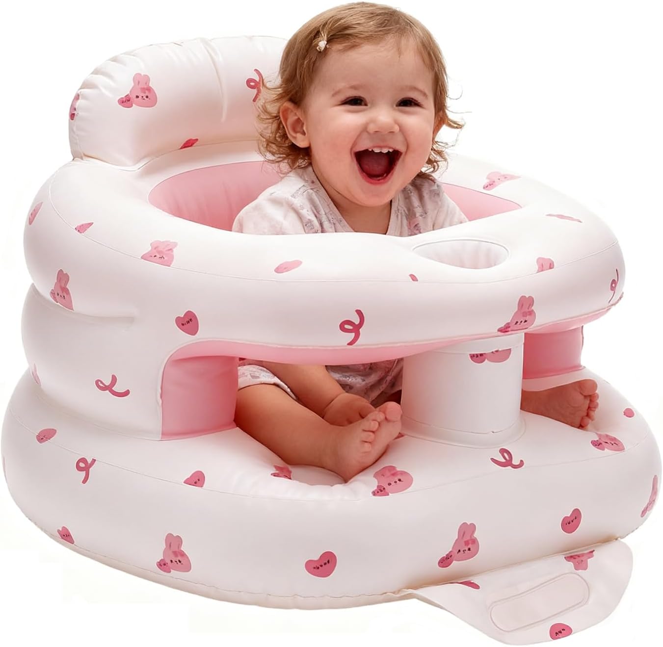Pozmtiore inflatable baby seat front view with pink bunny design