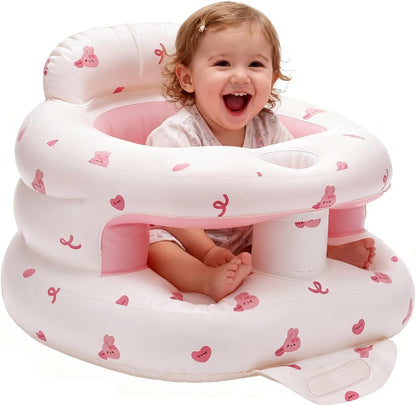Pozmtiore inflatable baby seat front view with pink bunny design