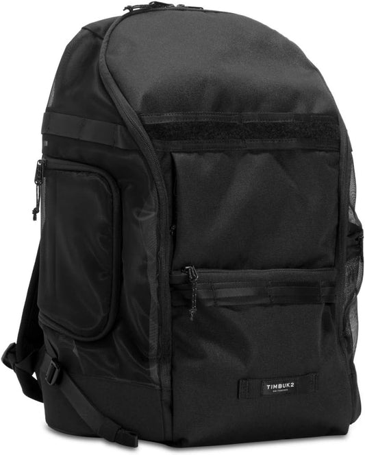 Timbuk2 Muttmover Luxe premium dog carrier backpack front view in jet black color