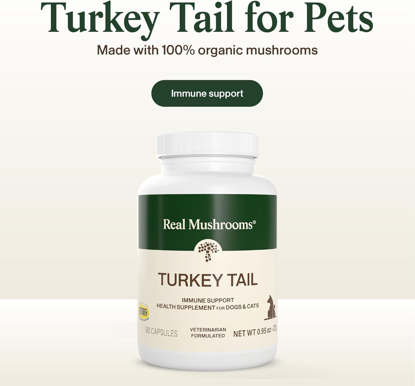 Organic mushroom supplement capsules for dogs and cats