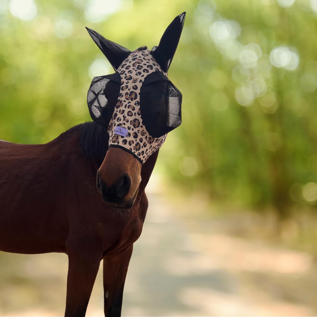 Detailed stitching of durable horse fly mask fabric