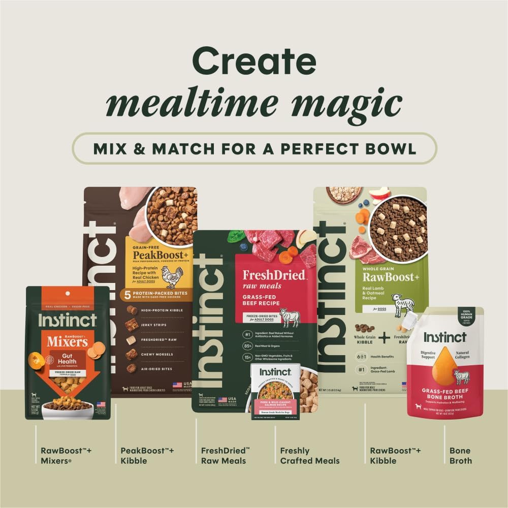 Premium Instinct brand gut health freeze dried formula inside a sealed pouch packaging