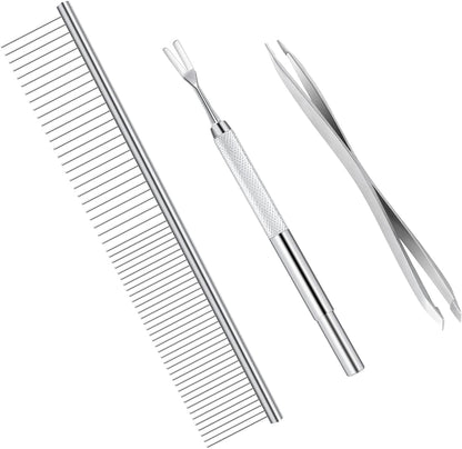 Bwogue Premium Tick Removal Kit stainless steel tools and comb