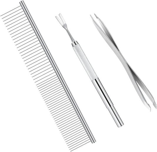 Bwogue Premium Tick Removal Kit stainless steel tools and comb