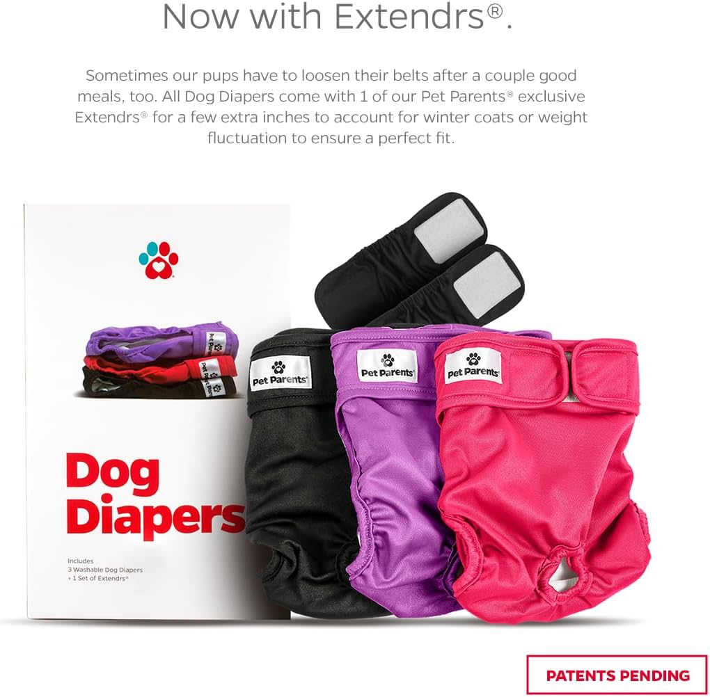 Pet Parents female doggie diapers with adjustable extendrs closures packaging