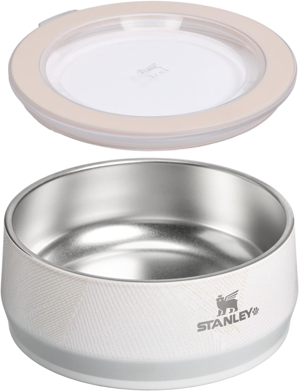 Insulated stainless steel dog dish with splash resistant lid closed.
