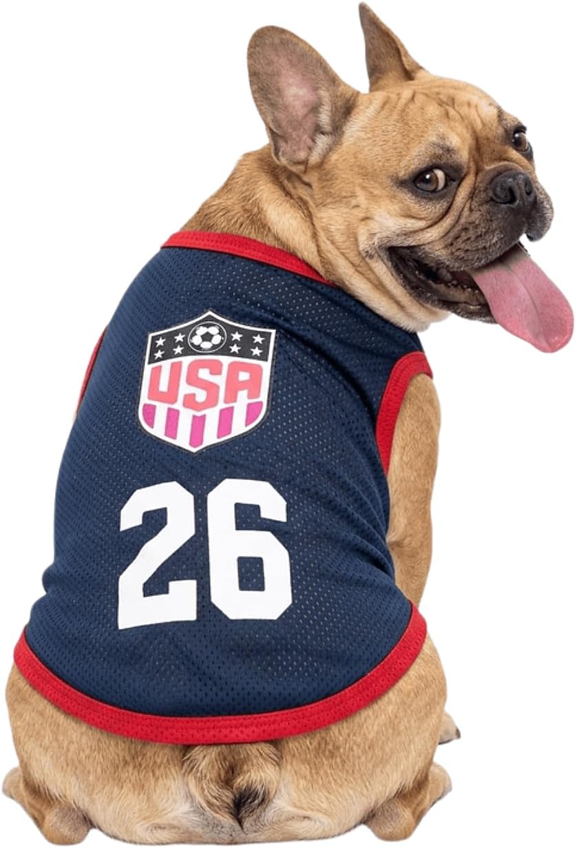 DroolingDog USA soccer jersey for dogs navy front view