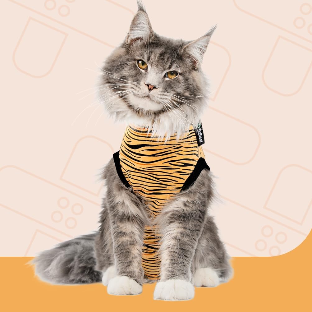 Suitical Cat Recovery Suit for Spay, Neuter, Suture, Incision, & Skin Conditions - Breathable Fabric with Back Opening - 13.0-16.5 Inches Neck to Tail, 16-20 Inches Chest - 2XS, Tiger Print - Image 9