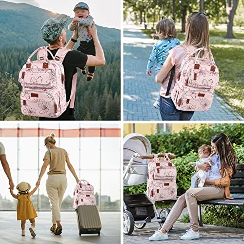 Large baby girl nappy bag showing spacious interior compartment and multi-organizer pockets.