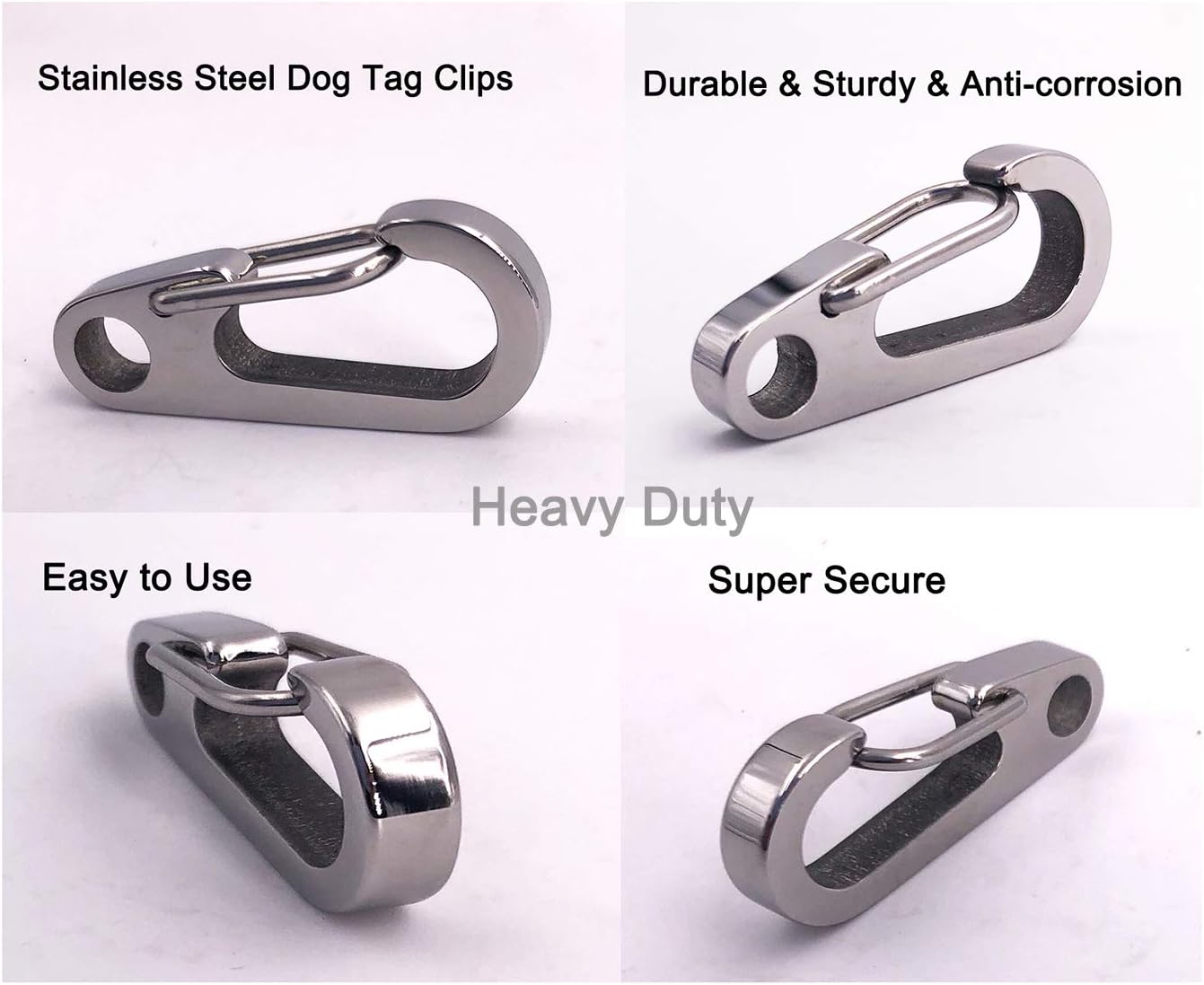 Comtim heavy duty quick clips attached securely to a dog collar D-ring.