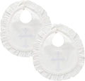 Janmercy white baptism bib set for baby girls with embroidered cross front view