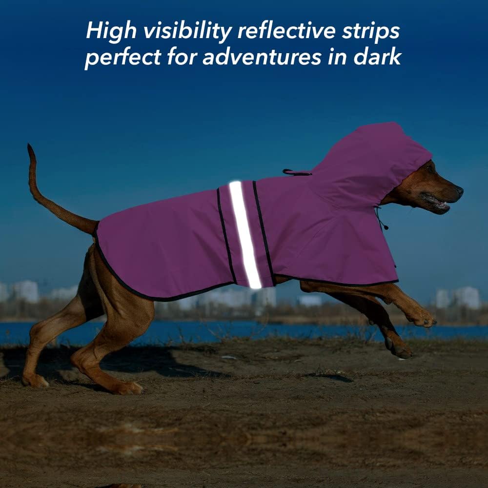 Ezierfy lightweight dog hooded poncho back view illustrating the built-in leash hole for easy tracking.