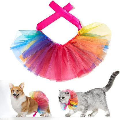 Back view of the colorful layered gauze pet tutu skirt