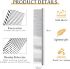Stainless steel pet dematting comb showing dual wide and fine teeth spacing