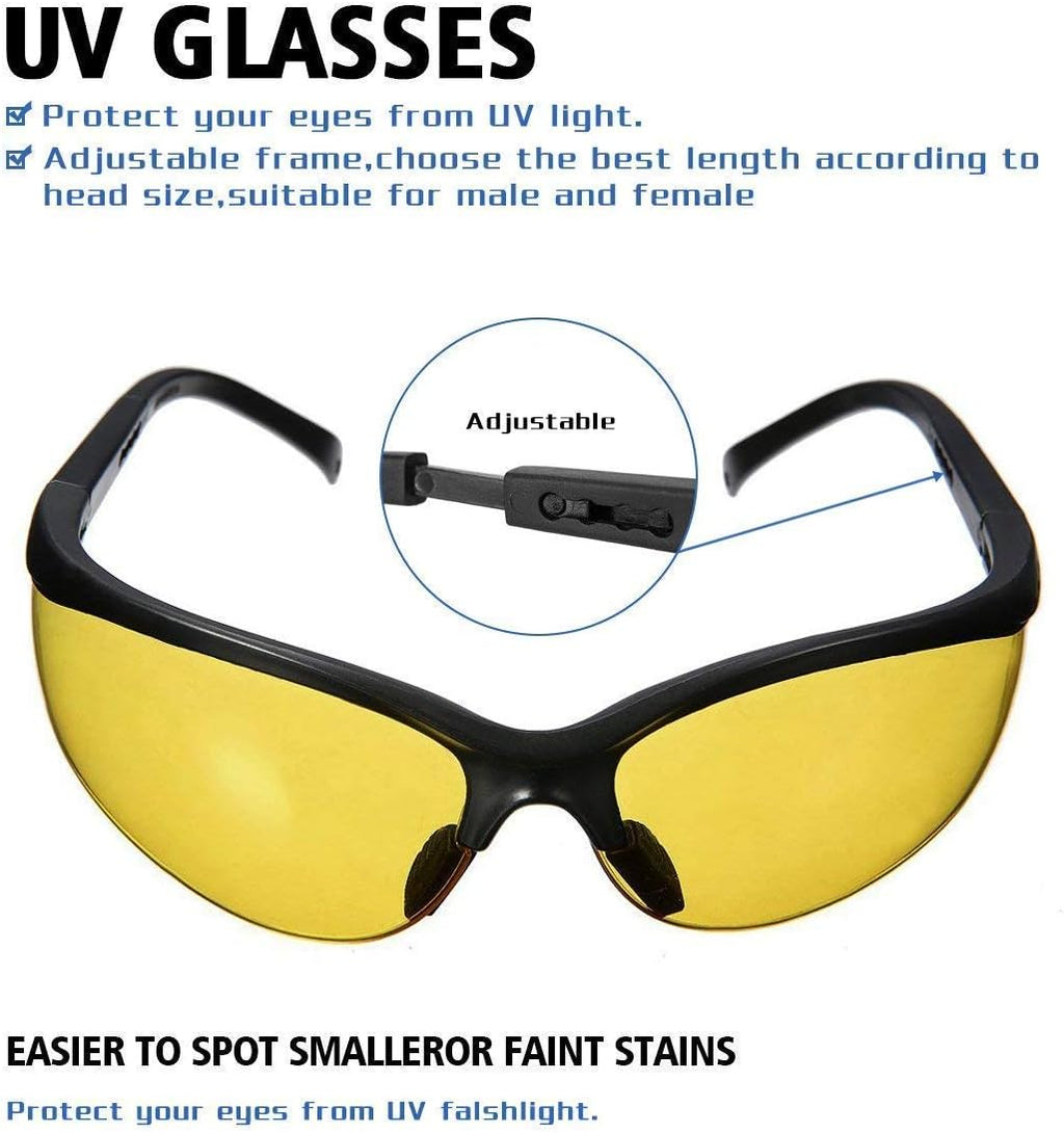 Realhunlee 100 LED blacklight packaging with included yellow ultraviolet safety eyewear.