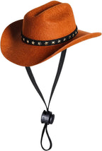 Choyaxo pet cowboy costume front view showing the brown mini hat on a small dog.