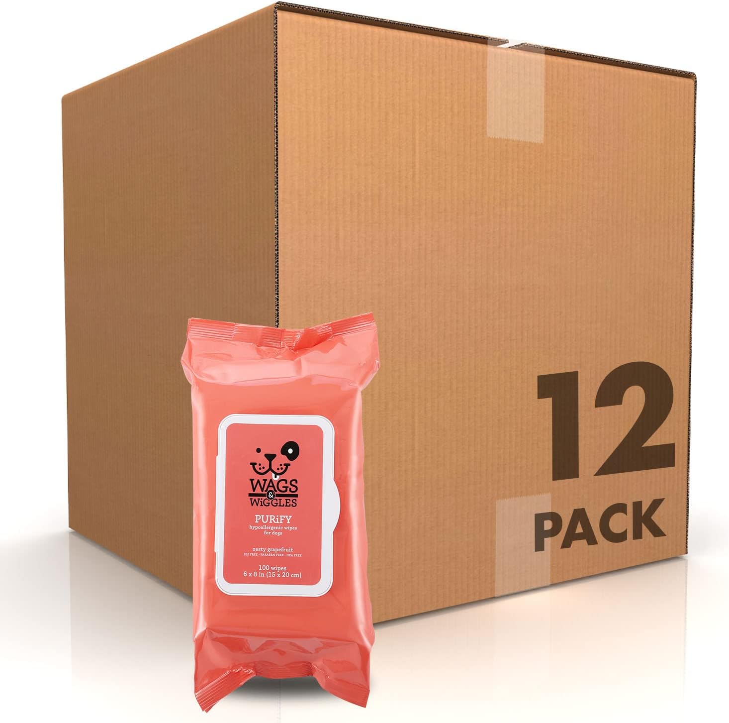 Wags & Wiggles Purify Hypoallergenic Dog Wipes for Sensitive Skin, Paw and Body Grooming Wipes with Gentle Plant Based Formula for Everyday Cleaning, Zesty Grapefruit Scent, 100 Count - Image 14