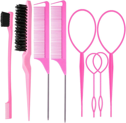 Zvorel 8 piece pink hair styling brush set front view