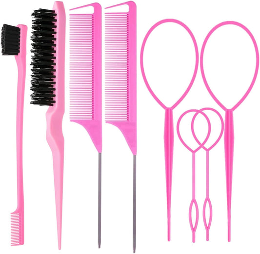 Zvorel 8 piece pink hair styling brush set front view