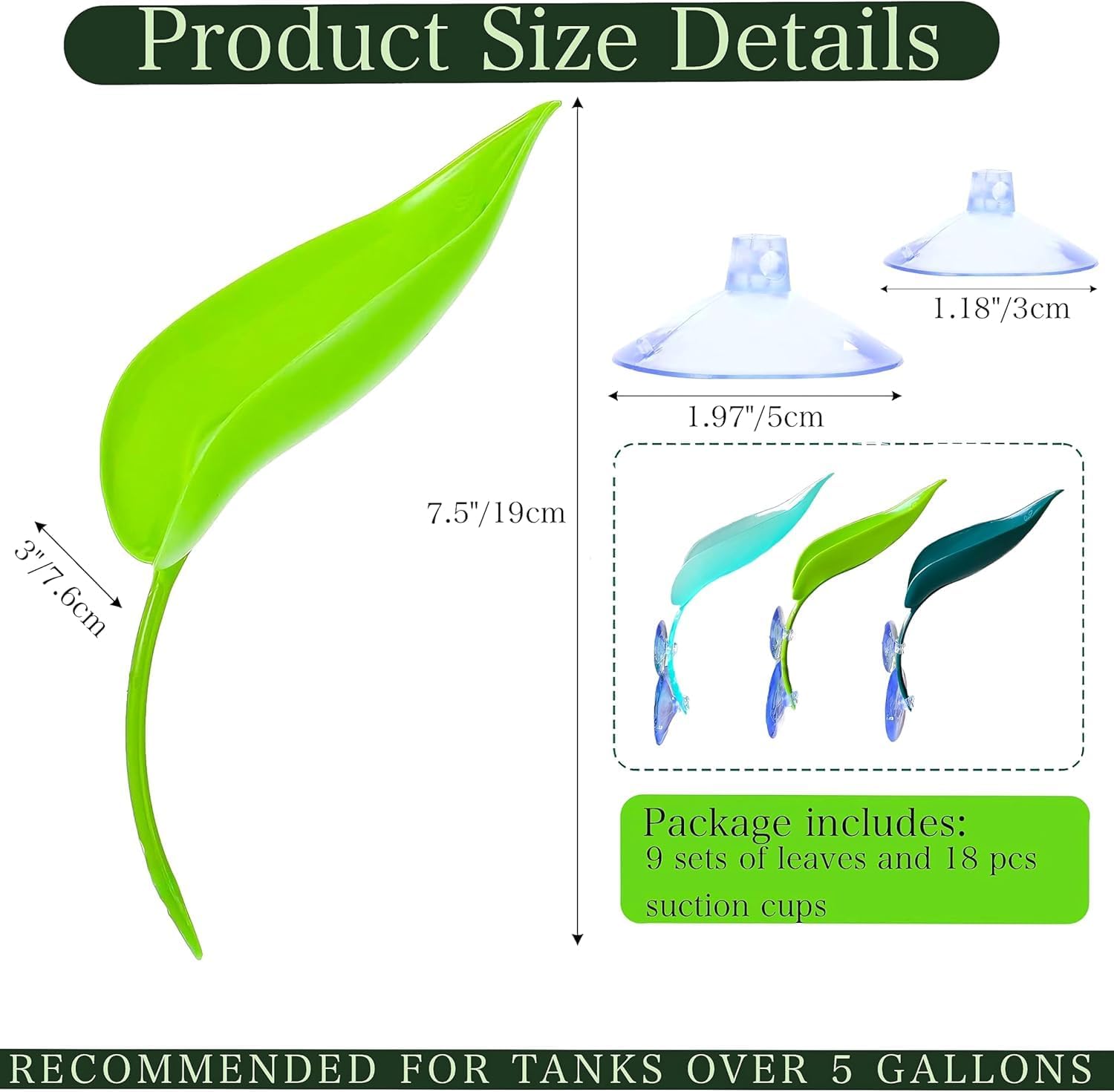 Artificial green leaves with suction cups for frog habitat climbing