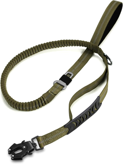 Tinmarda heavy duty dog leash army green front view tactical bungee lead