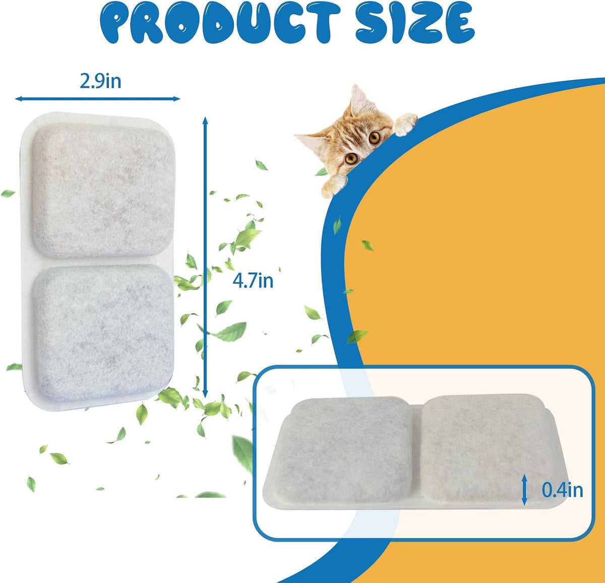 Replacement filters for cat litter boxes displaying dimensions and thickness for optimal fit.