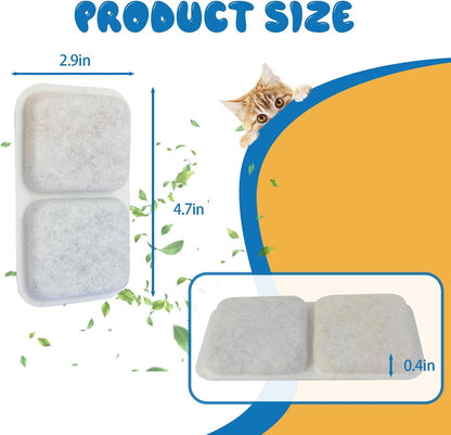 Replacement filters for cat litter boxes displaying dimensions and thickness for optimal fit.