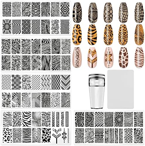 Hywwpflay 5 piece leopard print nail stamping plate kit front view