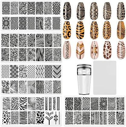 Hywwpflay 5 piece leopard print nail stamping plate kit front view