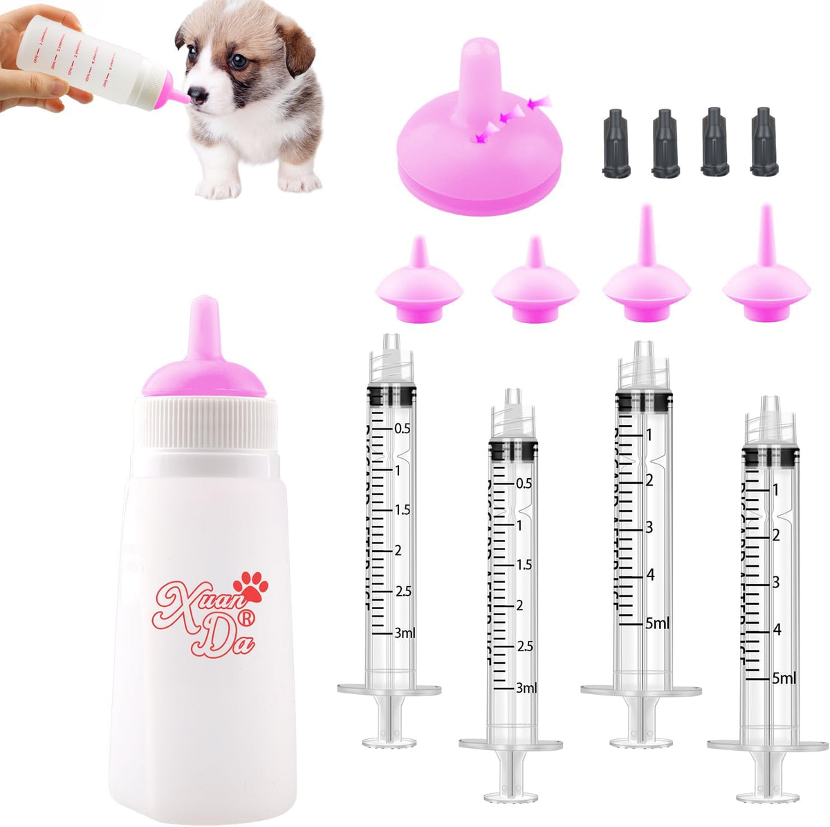 Kitten Bottle Feeding kit with Feeding Nipple and Syringe, Soft Silicone Nursing Pet Feeding Bottle, Ventilation Valve Resistant Tearing for Small Puppies, Kittens, Rabbit (M Nipple-Yellow) - Image 9